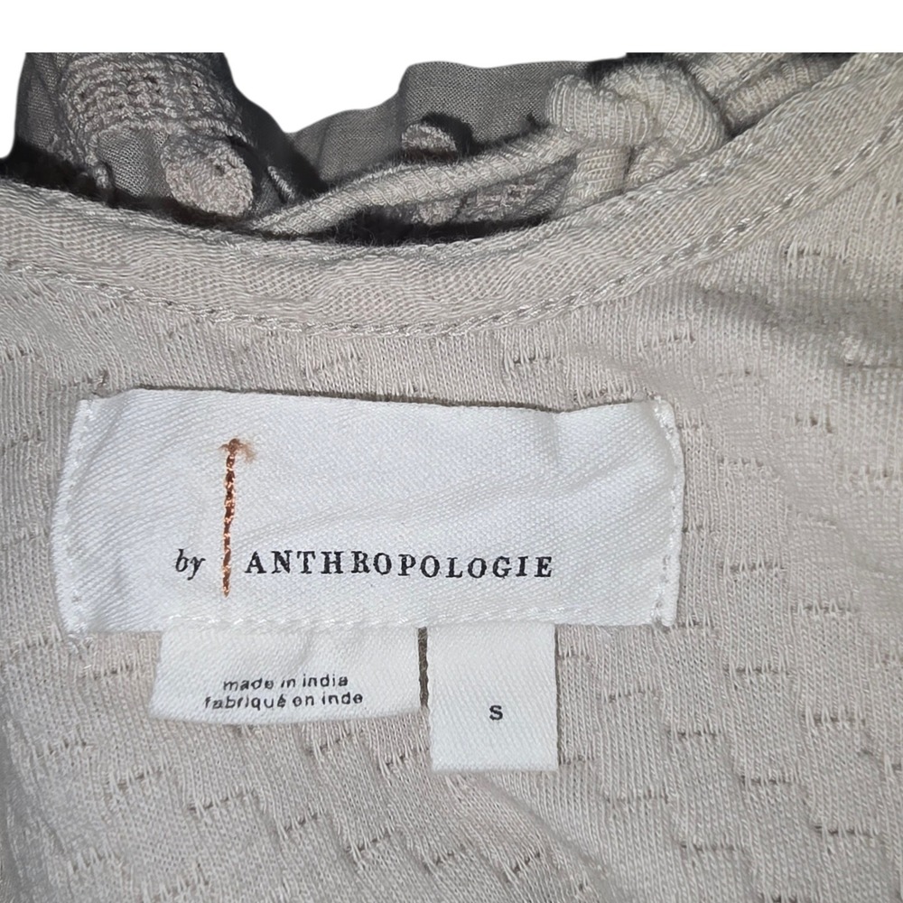 Anthropologie Smocked Peplum Blouse Taupe Cotton Flutter Sleeve Boho Top Small - Picture 3 of 8